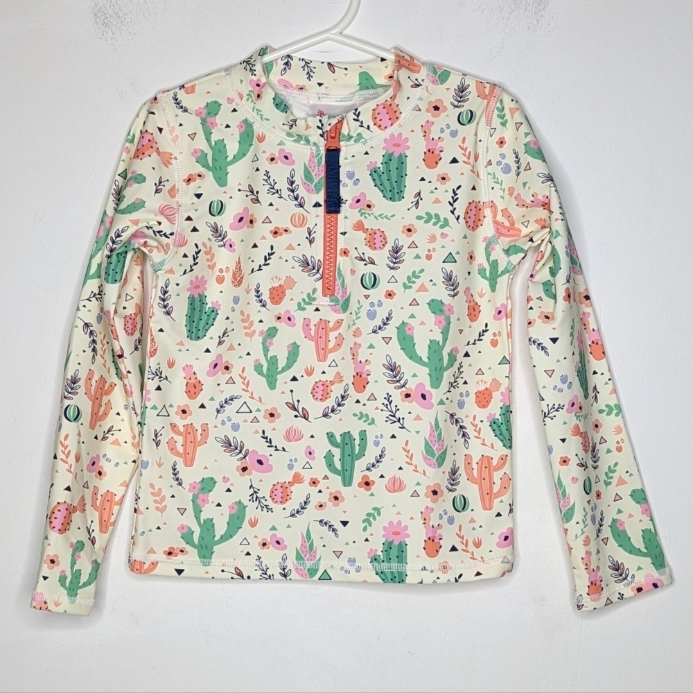 Ruffle Butts White Green Peach Cactus 1/3 Zip Rash Guard 5